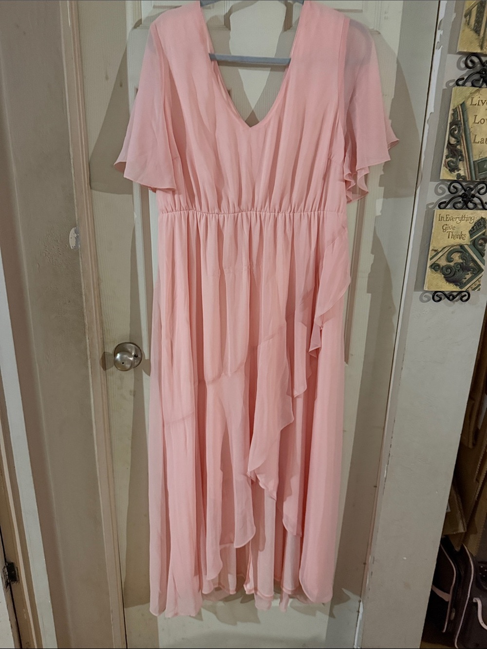 Blush Pink V-Neck Ruffle Maxi Dress